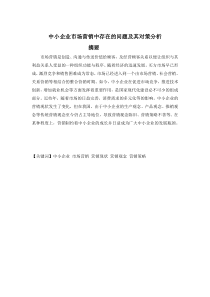 中小企业市场营销中存在的问题及其对策分析
