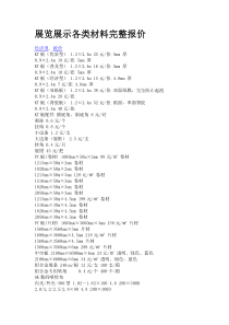 展览展示各类材料完整报价