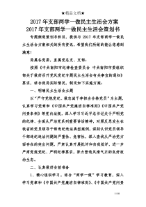 2017年支部两学一做民主生活会方案 2017年支部两学一做民主生活会策划书