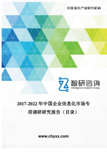 2017-2022年中国企业信息化市场专项调研研究报告(目录)