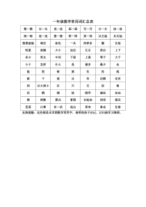 一年级数学常用词汇总表