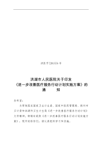 洪医字〔2015〕疗纠纷-号关洪湖市人民医院于进一步改善医疗服务行动实施方案的的通知