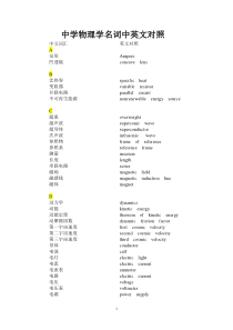 中学物理学名词中英文对照