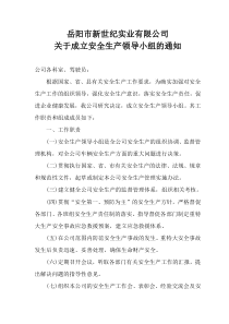 关于成立安全生产领导小组的通知