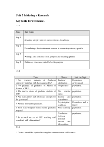 研究生学术英语写作教程key Unit 2 Initiating a Research