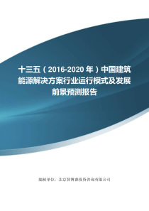 十三五(2016-2020年)中国建筑能源解决方案行业运行模式及发展前景预测报告(目录)