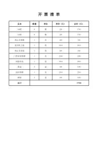 电脑耗材开票清单