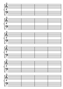 五线谱(钢琴谱)含谱号-纵向4节6组