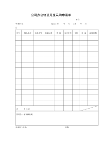 公司办公物资月度采购申请单