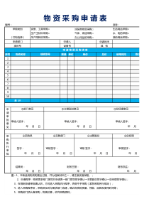 物资采购申请表模板excel表格模板