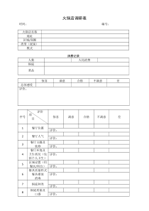 火锅店调查表