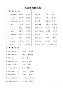 英语单词测试题-试卷