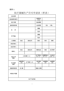 医疗器械生产许可证表格