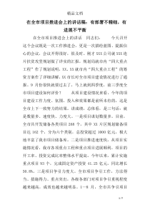 在全市项目推进会上的讲话稿：有部署不精细-有进展不平衡