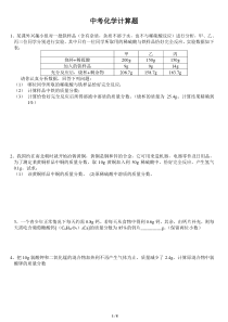 中考化学计算题专题复习(含答案)
