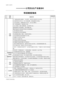 工厂车间安全隐患自查自纠排查表
