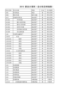 2015年新会计准则下的会计科目明细表