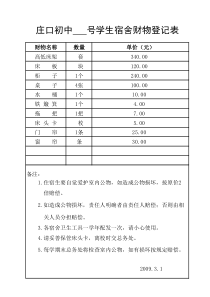 住宿生宿舍公物登记表