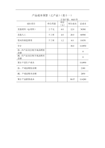 产品成本预算（乙产品）（表十一）