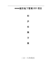 某某城市地下管廊PPP项目初步实施方案