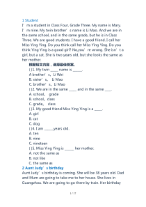 小学五年级英语阅读理解(带标准答案)