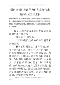 煤矿三项制度改革为矿井发展带来新的生机工作汇报