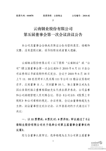 云南铜业股份有限公司第五届董事会第一次会议决议公告