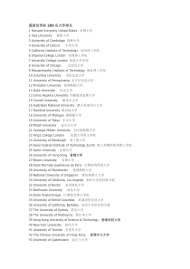 最新世界前200名大学排名