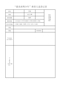 “最美南粤少年”推荐人选登记表