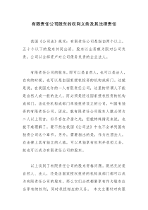 有限责任公司股东的权利义务及其法律责任