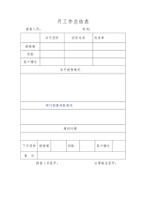 销售主管人员月工作总结和计划安排表格