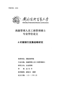 A村镇银行发展战略研究