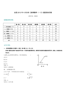 全国2012年4月自考高等数学试题答案详解