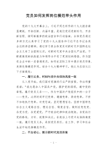 党员如何在工作岗位上发挥先锋模范作用党课讲稿