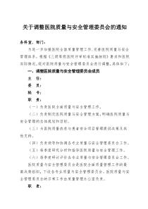关于调整医院质量与安全管理委员会的通知