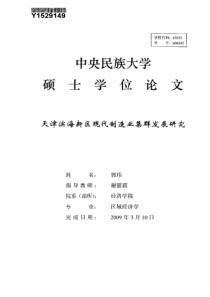 天津滨海新区现代制造业集群发展研究