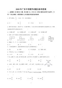 2018年广东中考数学试题及参考答案