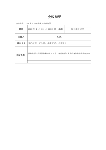 会议纪要-项目2020年工地复工部防疫部署专题会议