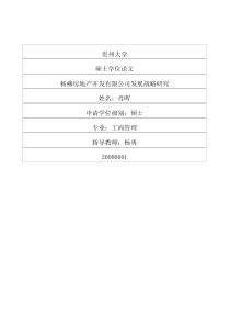 杨柳房地产开发有限公司发展战略研究