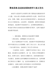 聚焦思维-促进阅读课深度学习真正发生