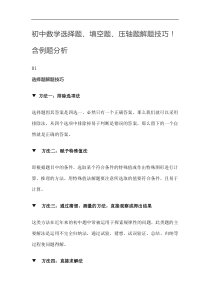 中考数学选择题、填空题、压轴题解题技巧