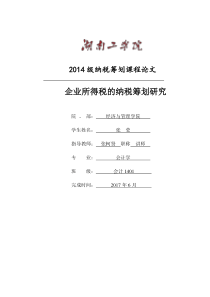 纳税筹划课程论文
