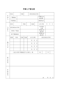 厦门市申请入户登记表