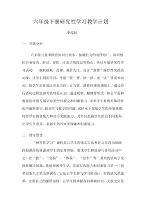 六年级下册研究性学习教学计划