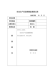 安全生产应急预案备案登记表