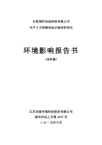 合肥国轩电池材料有限公司年产5万吨锂电池正极材料项目报告书