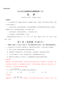 2020年山东新高考化学全真模拟卷(九)(解析版)