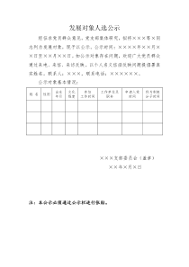 发展对象人选公示及说明