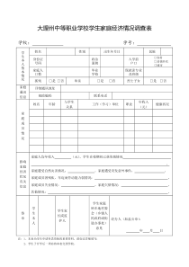 大理州中等职业学校学生家庭经济情况调查表
