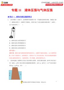 专题11--液体压强与气体压强-备战2020年中考物理之高频考点精解精练(解析版)